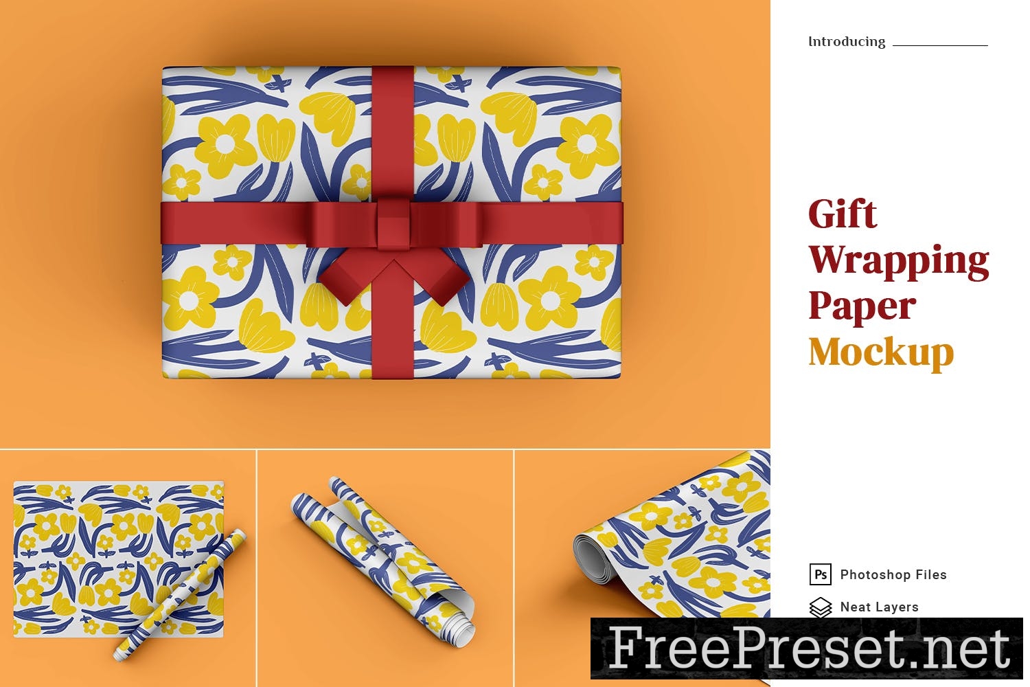 Gift Wrapping Paper Mockup 5 Views CPDRBLX