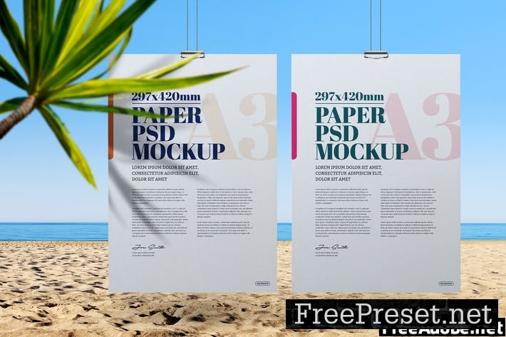 A3 Poster Beach Sea Sand Nature Front View Mockup Q9QM29N