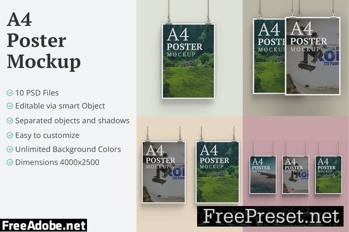 A4 Hanging Poster Mockup - 10 PSD Files M9Q5P7G