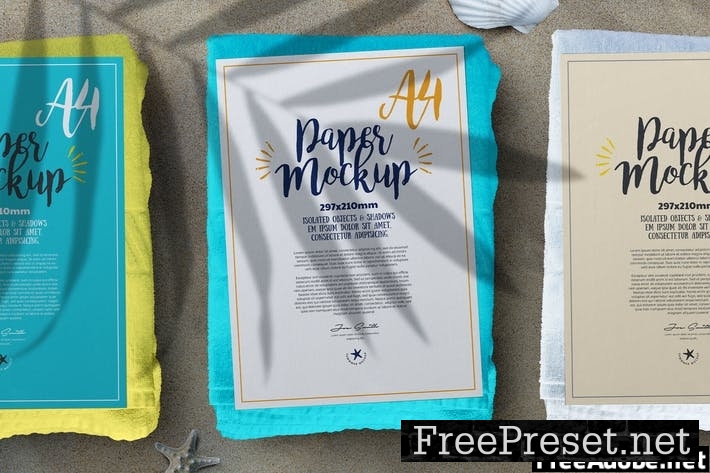 A4 Paper Flyer Poster Summer Sand Beach Mockup Z4QW2QZ