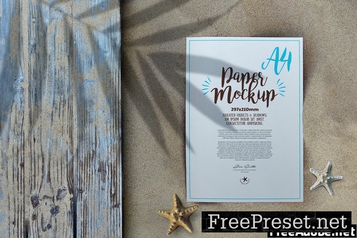 A4 Paper Flyer Poster Summer Sand Beach Mockup PKDKQT4