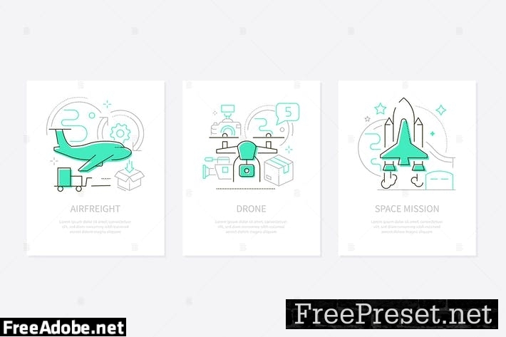 Air transportation - line design style banners set ALWNEB9