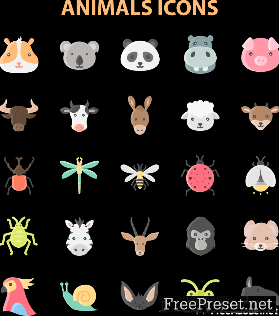 Animal Face Icons Set