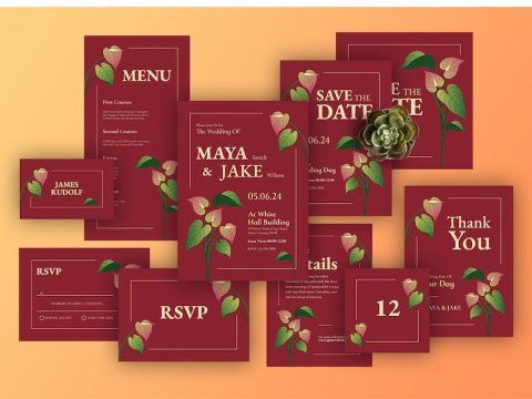 Anthurium Wedding Invitation Suite 7N59WZT