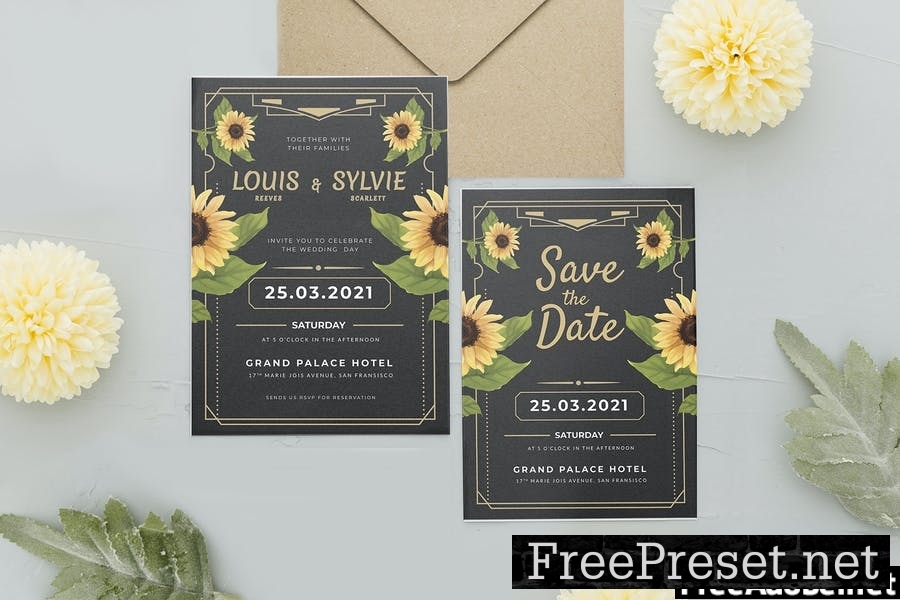 Art Deco Sunflower - Wedding Invitation