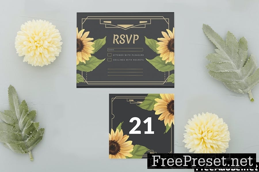 Art Deco Sunflower - Wedding Invitation