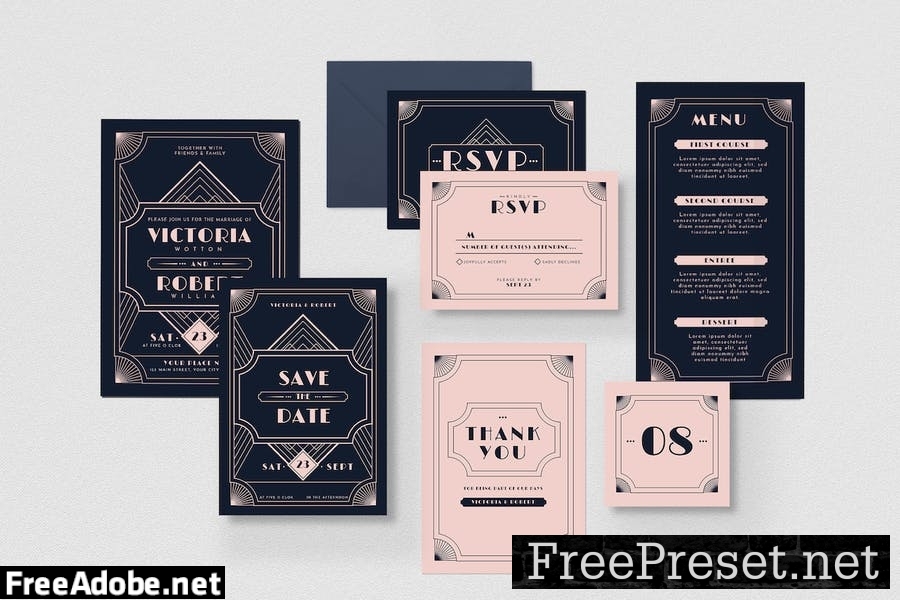 Art Deco Wedding Invitation Suite