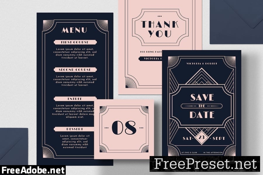 Art Deco Wedding Invitation Suite