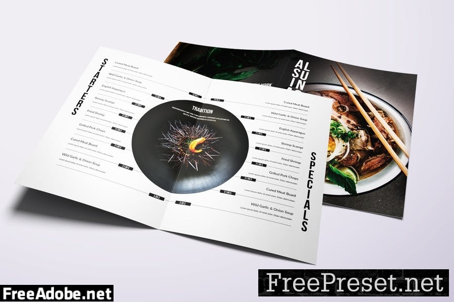 Asian Cuisine Elegant Bifold Menu A4 & US Letter