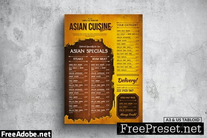 Asian Cuisine Vintage Menu - A3 & US Tabloid FEH6NEE