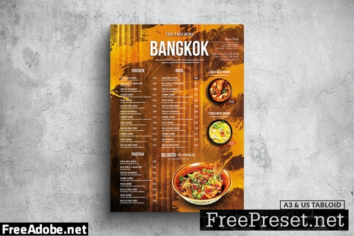 Bangkok Thai Food Menu - A3 & US Tabloid Poster 8GPNRJ2