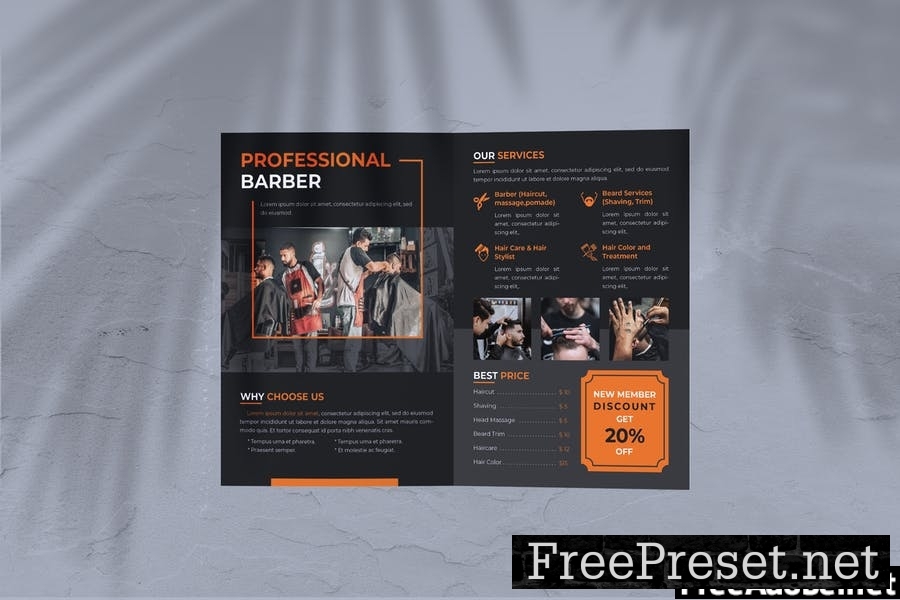 Barbershop Salon Bifold Brochure 6SL5SZ4