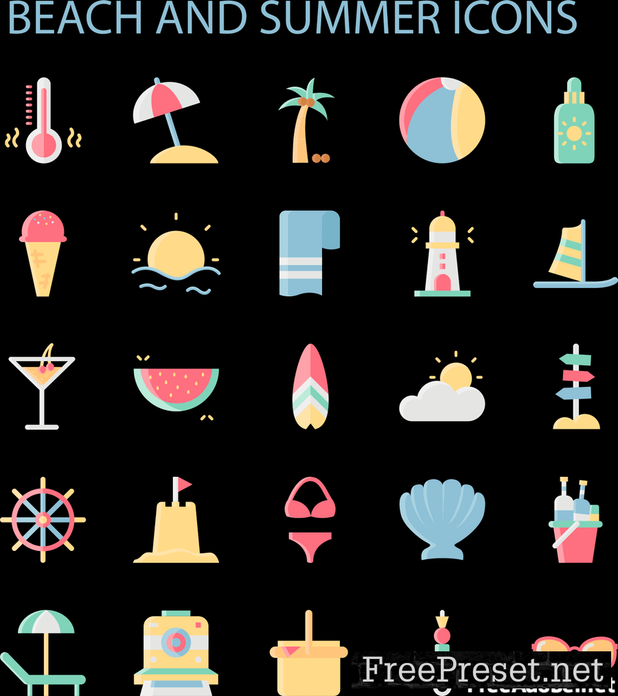 Beach and Summer Icons Set