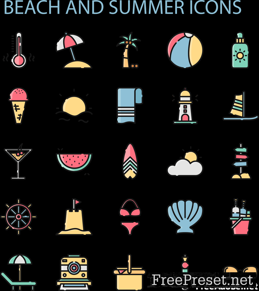 Beach and Summer Icons Set