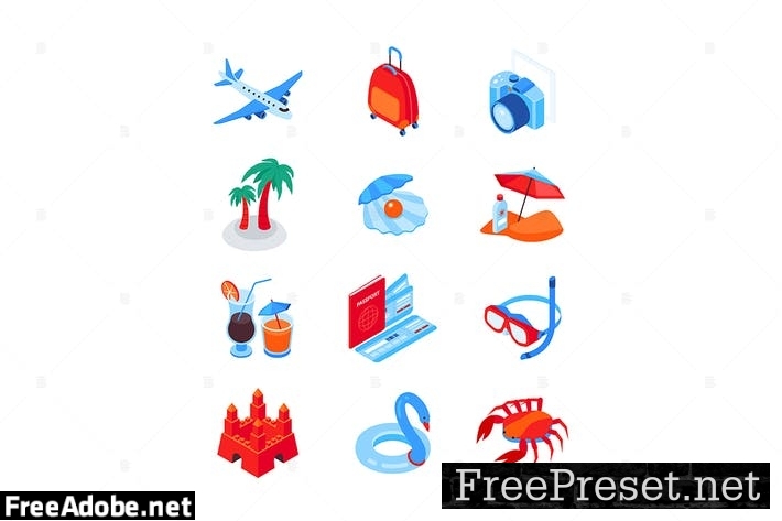 Beach vacation and traveling - isometric icons B6FHPU3