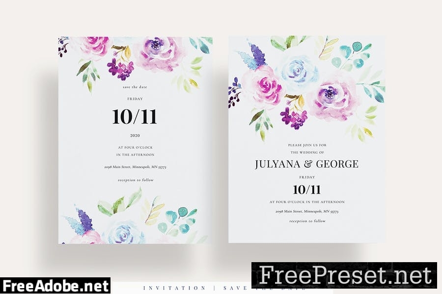 Beautiful Floral Wedding Invitation Set EZ 78NPVFU