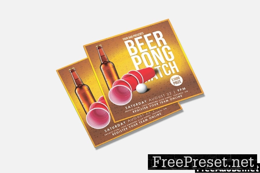 Beer Pong Party Square Flyer & Insta Post