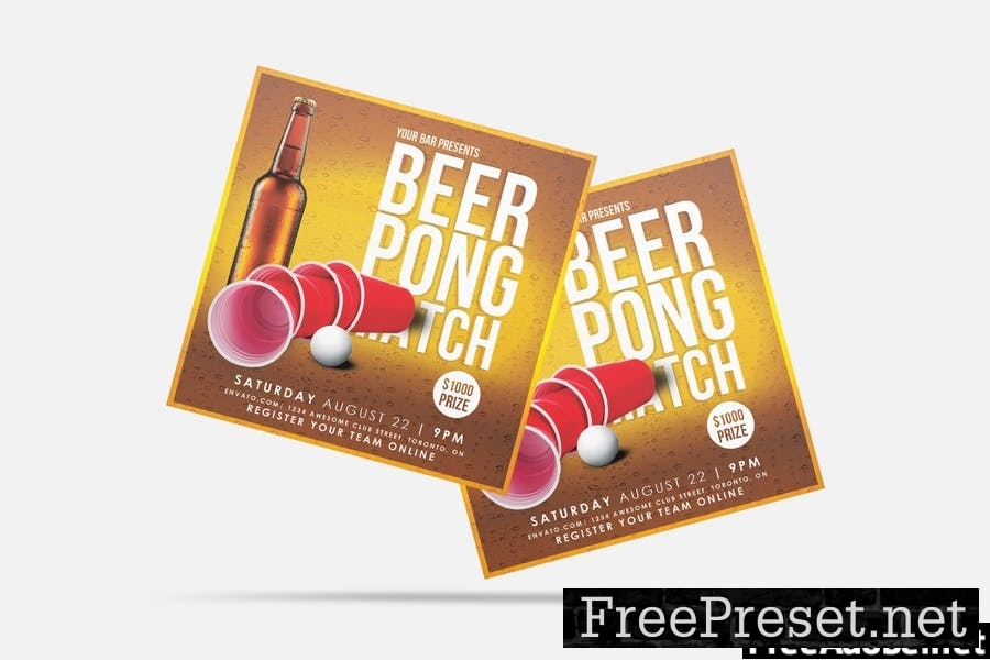 Beer Pong Party Square Flyer & Insta Post