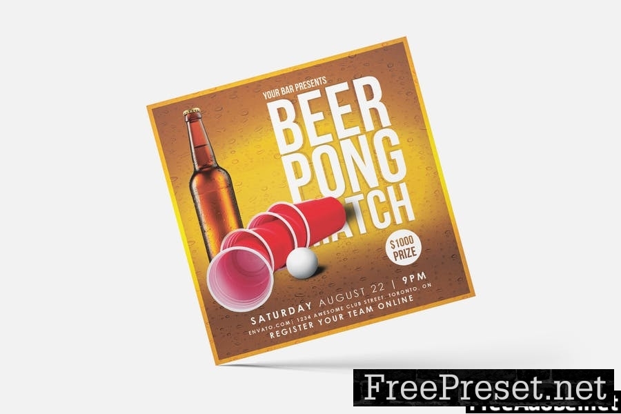 Beer Pong Party Square Flyer & Insta Post