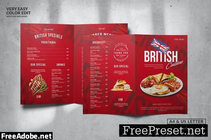 Bifold British Food Menu Design A4 & US Letter 763XC6J