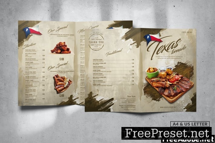 Bifold Food Menu Design A4 & US Letter EX3HVW5