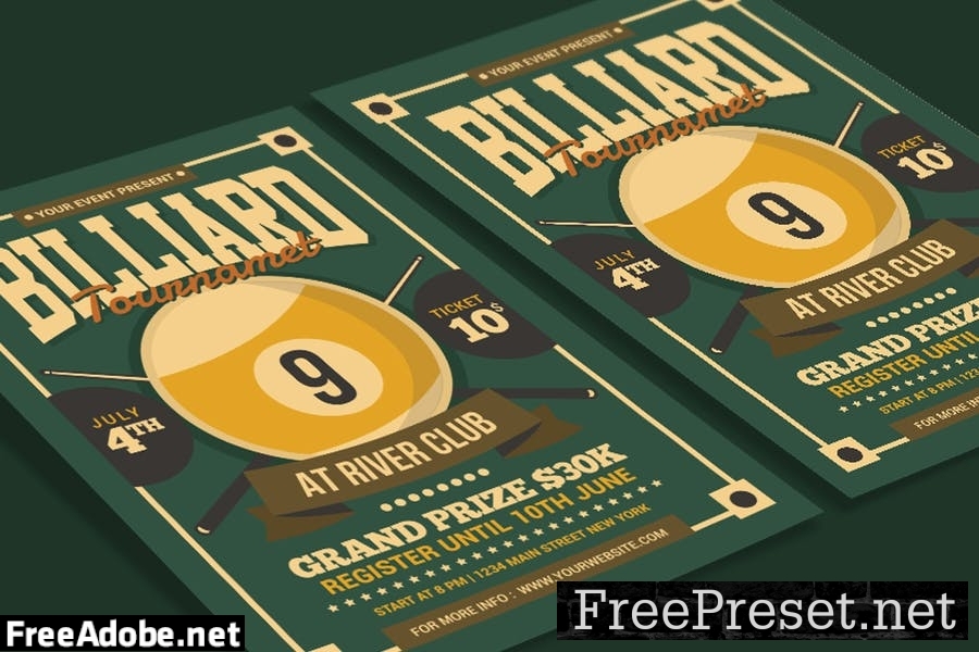 Billiards Tournament Flyer VKQKUNY