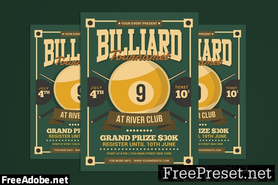 Billiards Tournament Flyer VKQKUNY