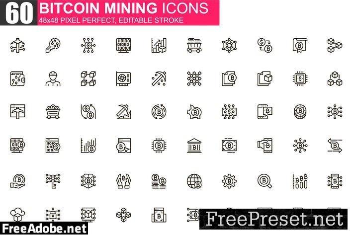 Bitcoin Mining Thin Line Icons Pack TGKW3L4