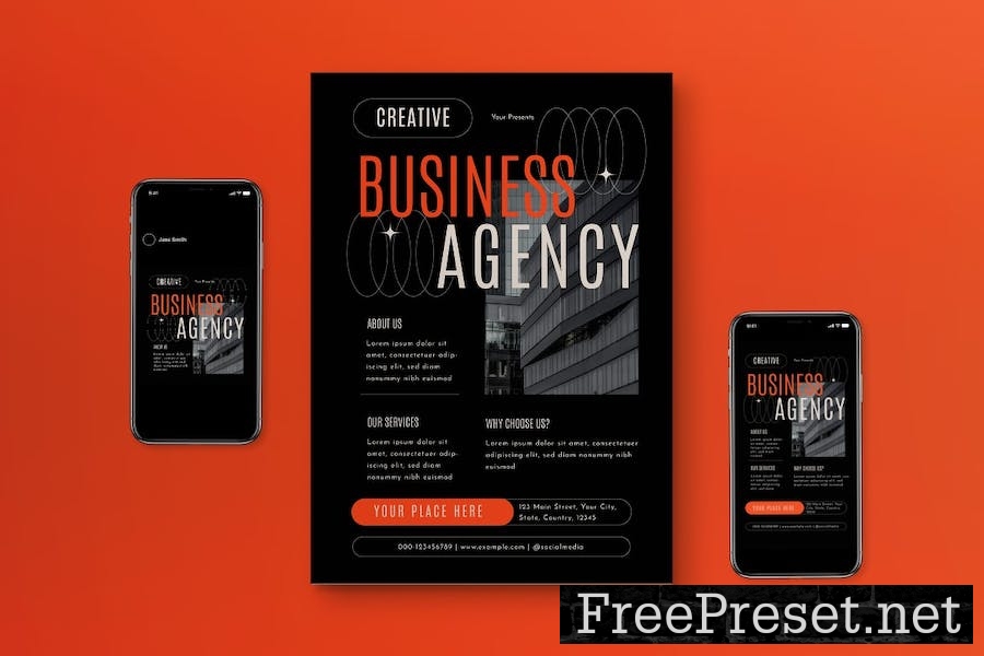 Black Minimalist Business Agency Flyer Set L4Z7B5P