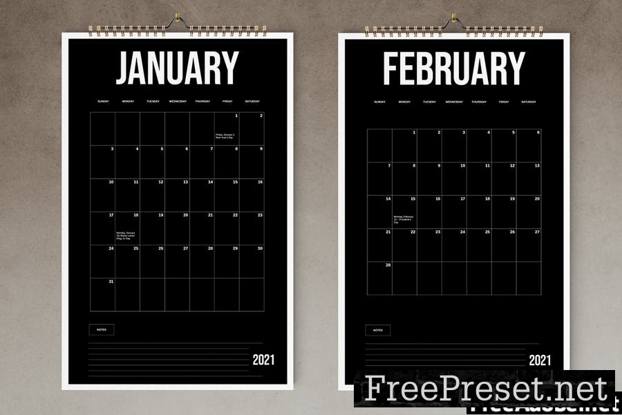 Black Wall Calendar 2021 Template