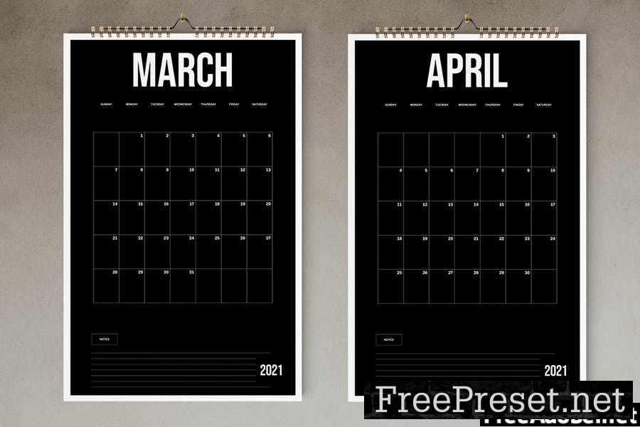 Black Wall Calendar 2021 Template