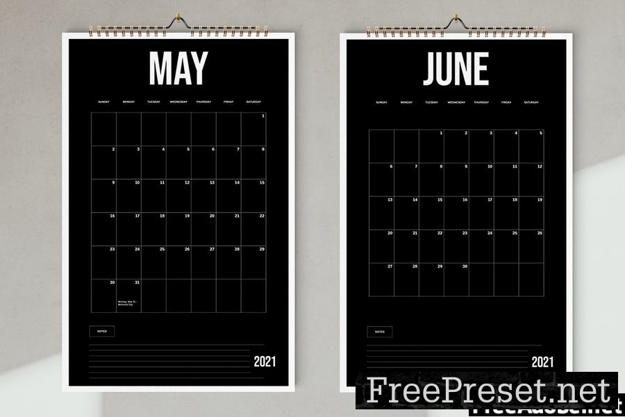 Black Wall Calendar 2021 Template