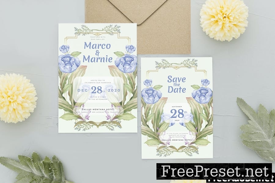 Blue Summer Rose - Wedding Invitation