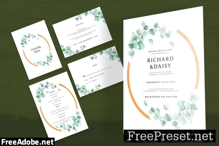 Botanical Watercolor Wedding Invitation Set W7LDWKV