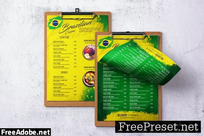 Brazilian Cuisine A4 & US Letter Single Page Menu 3F3YZEQ