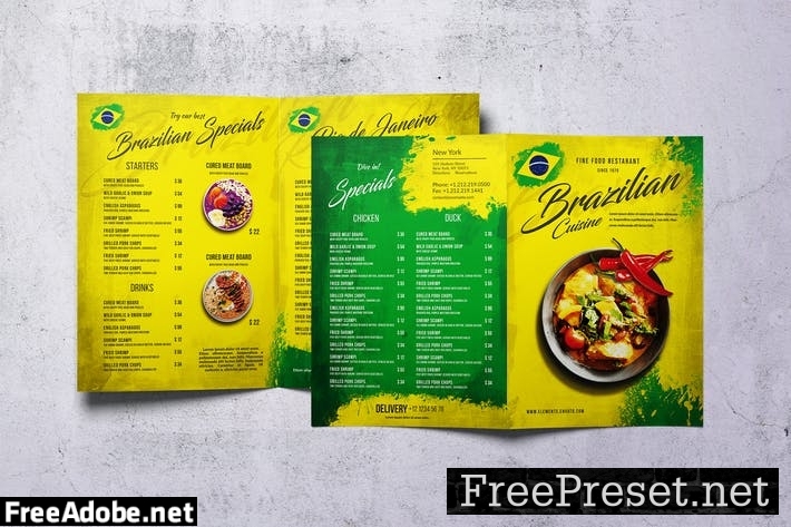 Brazilian Cuisine Bifold A4 & US Letter Menu RT6NA4W