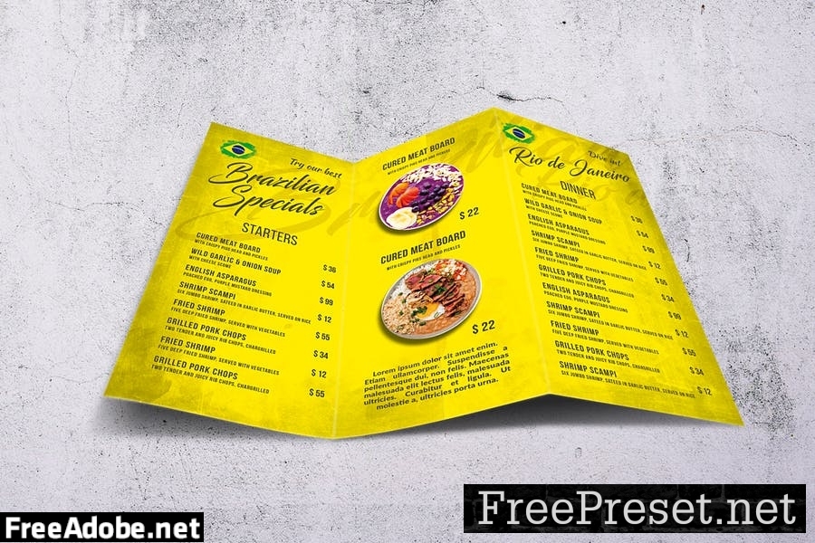 Brazilian Cuisine Trifold A4 & US Letter Menu GXM6JDS