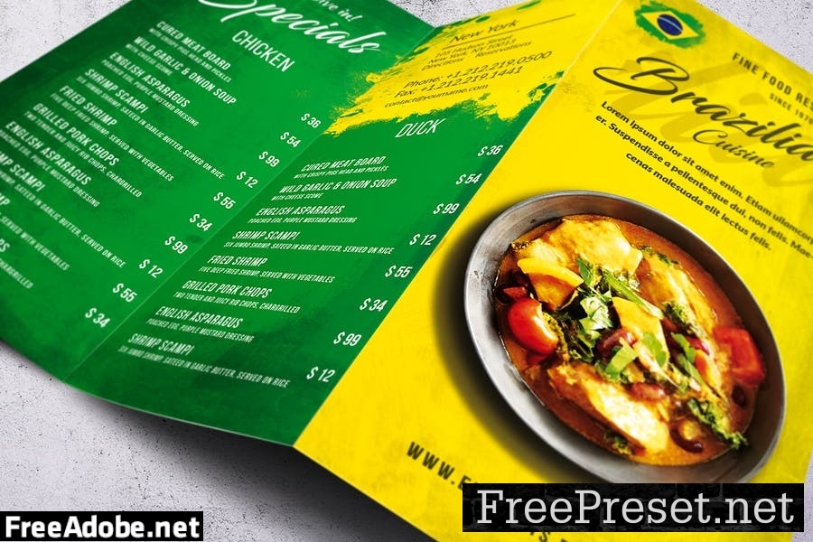 Brazilian Cuisine Trifold A4 & US Letter Menu GXM6JDS