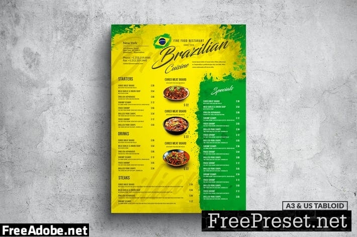 Brazilian Poster Food Menu - A3 & US Tabloid EGADX2M