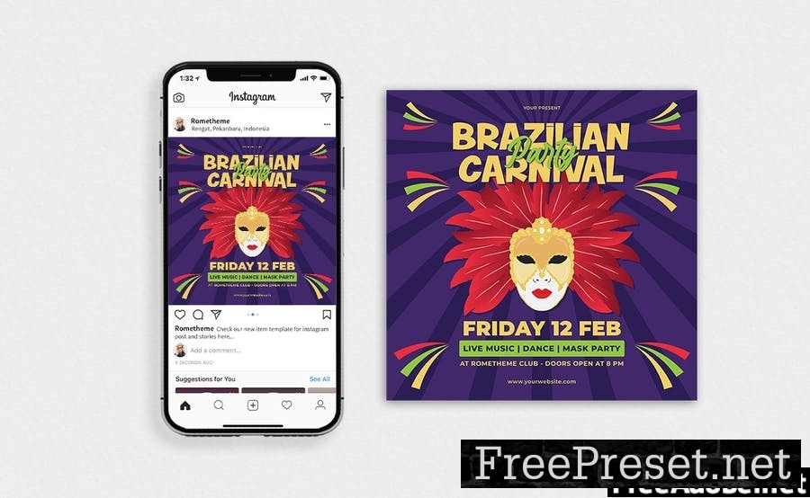 Brazillian Carnival - Flyer, Poster & Instagram KF