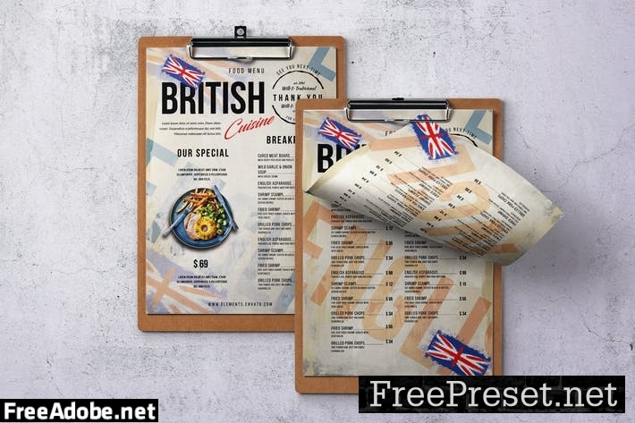 British Cuisine Single Page Menu 5HRA57F