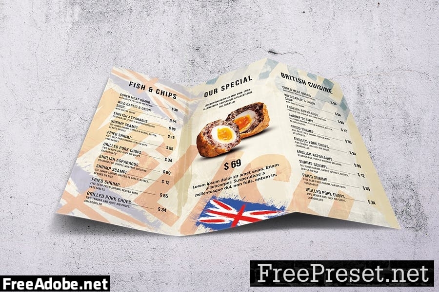 British Cuisine Trifold Food Menu