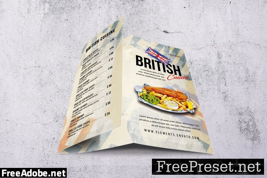 British Cuisine Trifold Food Menu