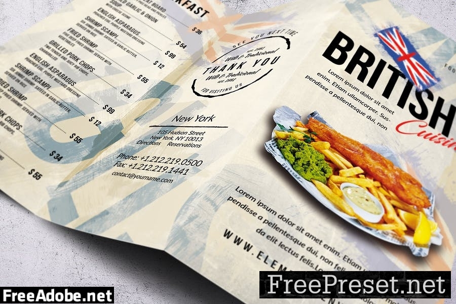 British Cuisine Trifold Food Menu