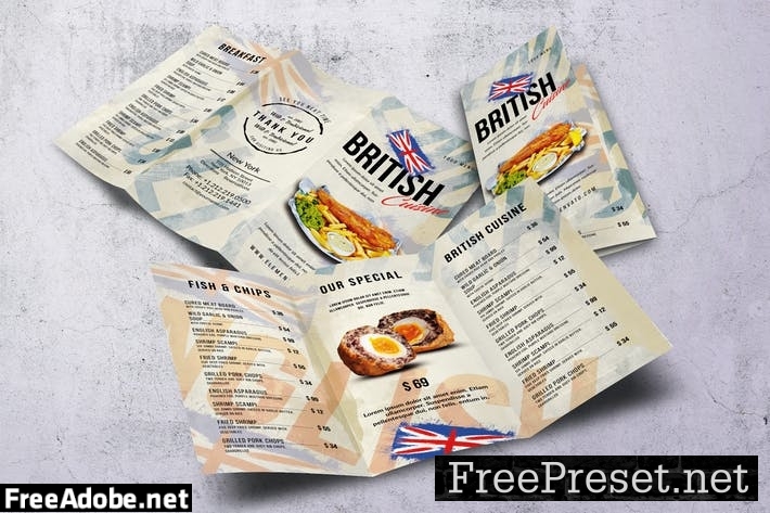 British Cuisine Trifold Food Menu ATTDGCS