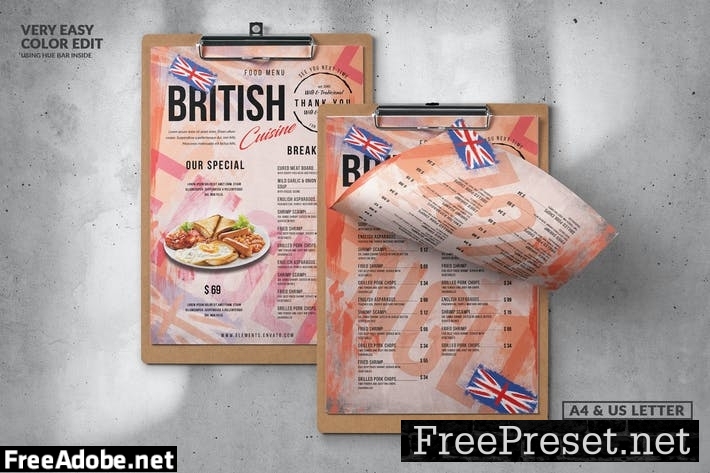 British Food Menu Design A4 & US Letter 7EW7R2D