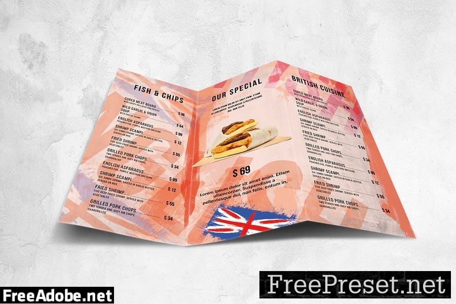 British Food Menu Design A4 & US Letter Trifold KHP7HWU