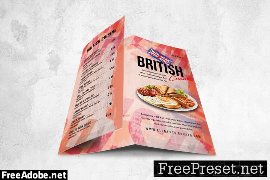 British Food Menu Design A4 & US Letter Trifold KHP7HWU