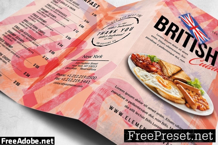 British Food Menu Design A4 & US Letter Trifold KHP7HWU