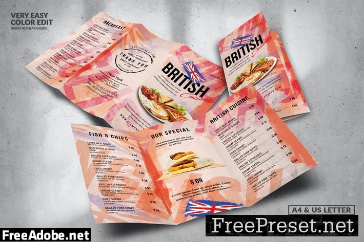 British Food Menu Design A4 & US Letter Trifold KHP7HWU